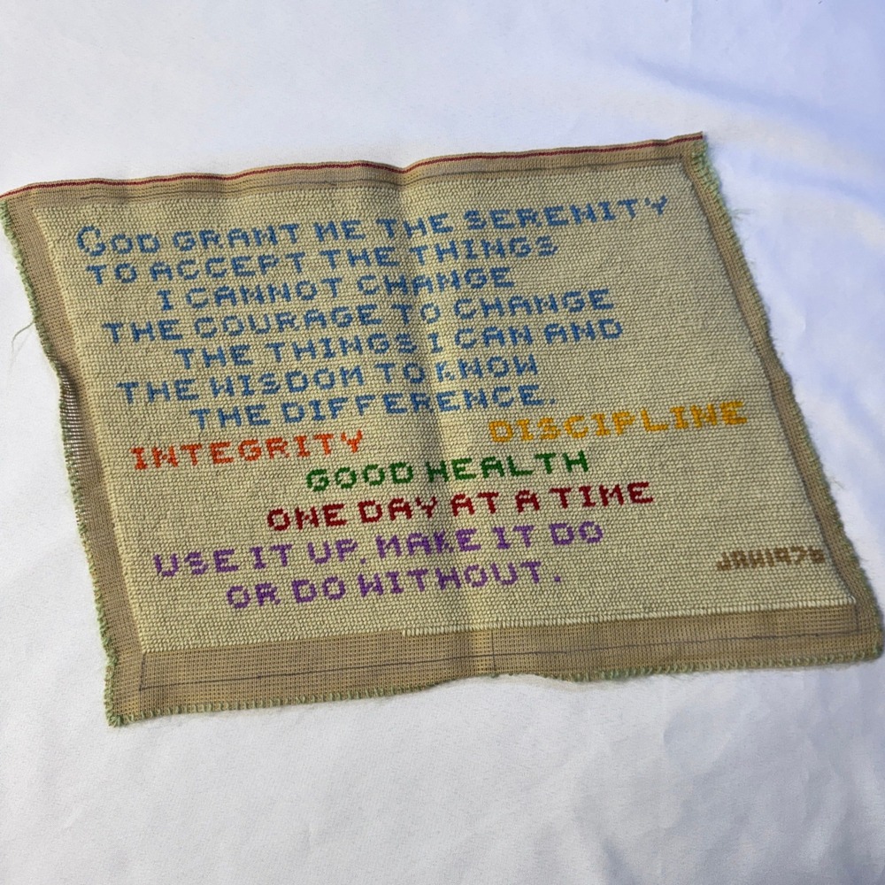 Handmade Serenity Prayer Cross Stitch Unisex Multi Vintage Folk Art 1976 Decor